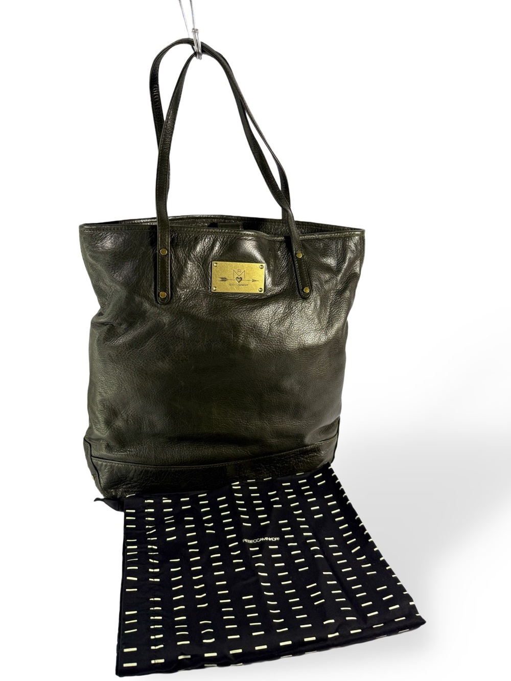 Rebecca Minkoff Dk Olive Green Leather Tote with Gold Plate